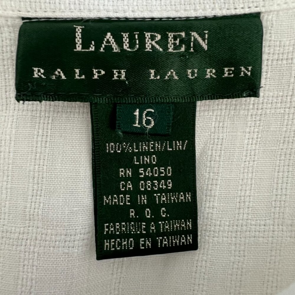 Lauren - Ralph Lauren, 100% Linen, White Button down top, Size 16 - Picture 10 of 13